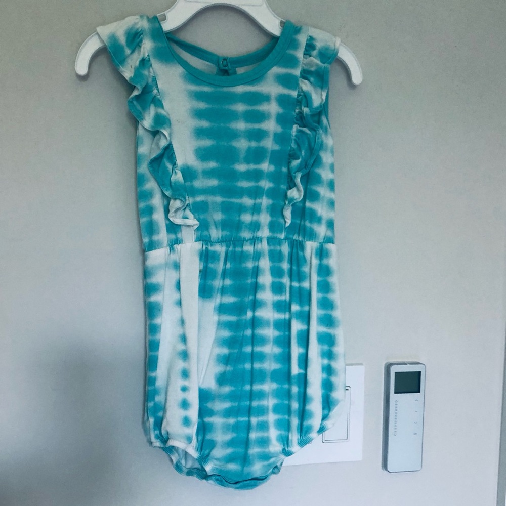 Kyte BABY Aqua Tie-Dye Ruffle Sleeveless Romper